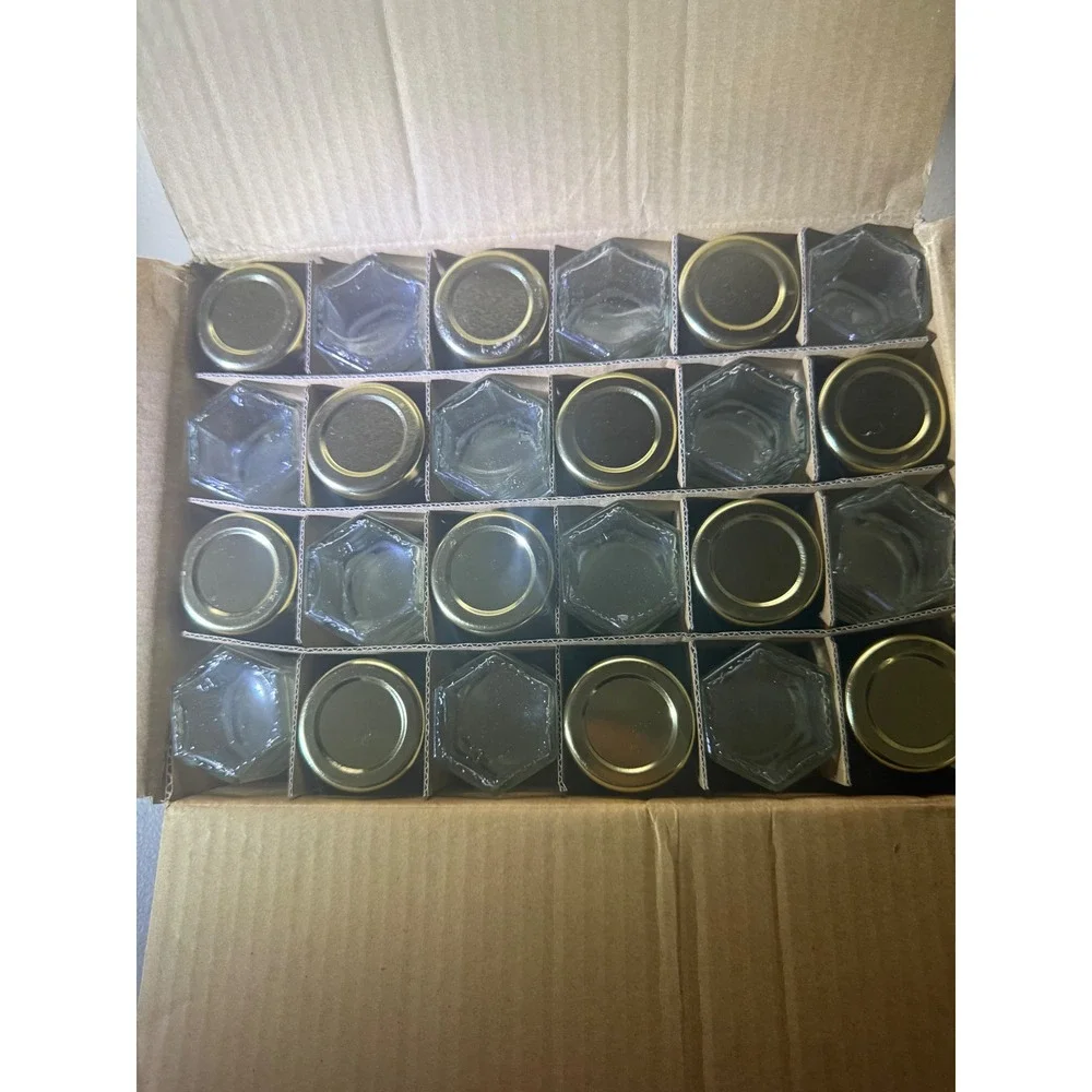 24 Pack Hexagon Glass Jars with Gold Lids Clear Spice Honey Jam Favors Storage
